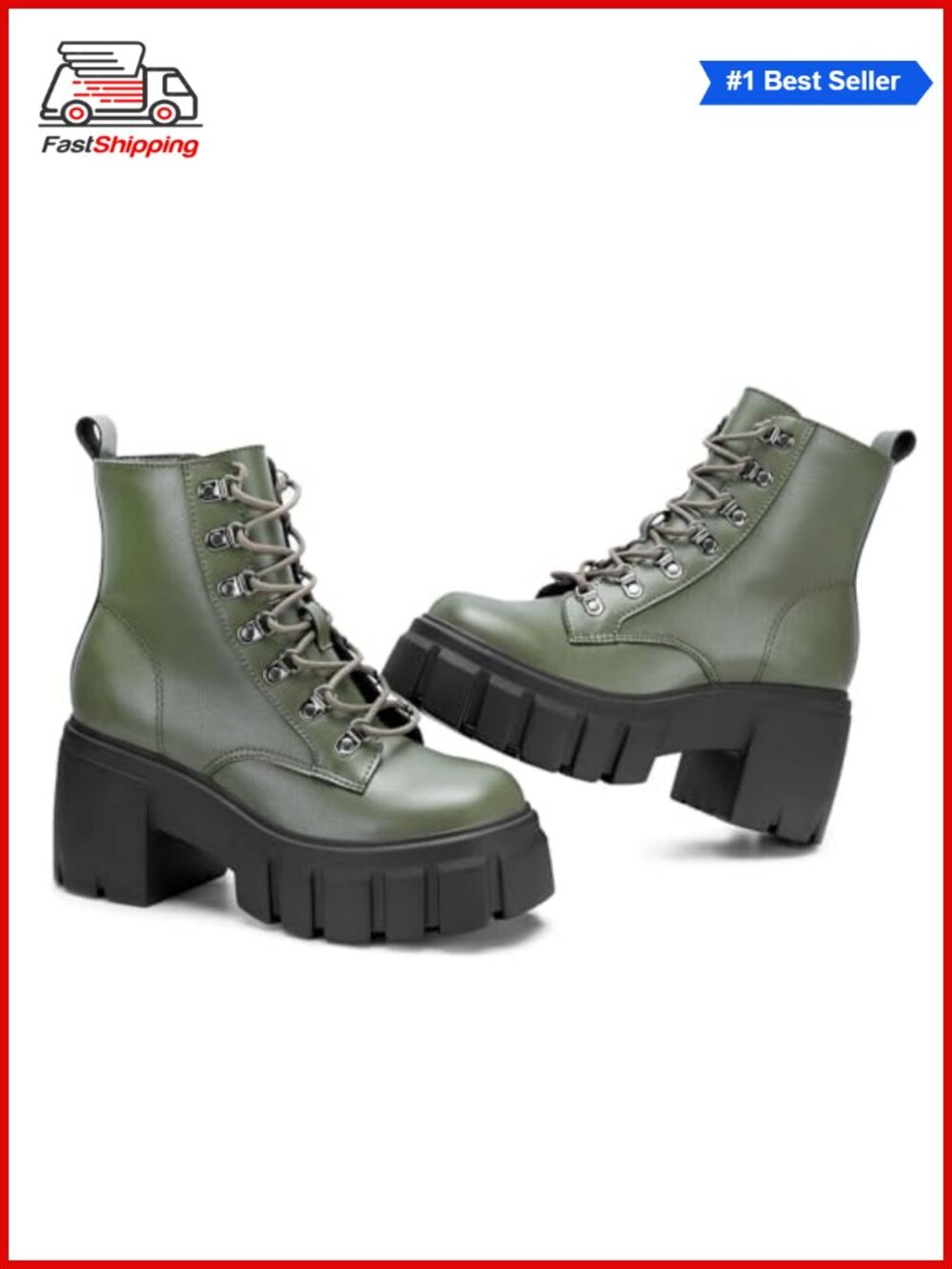 ✨ FITORY Womens Combat Boots Ankle Booties Lace Up High Heel Chunky Platform